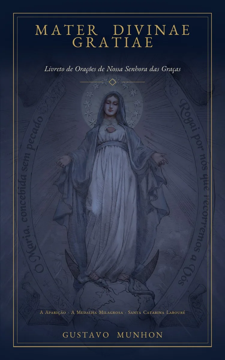 Capa impressa de Mater Divinae Gratiae, livreto de orações, edição em português