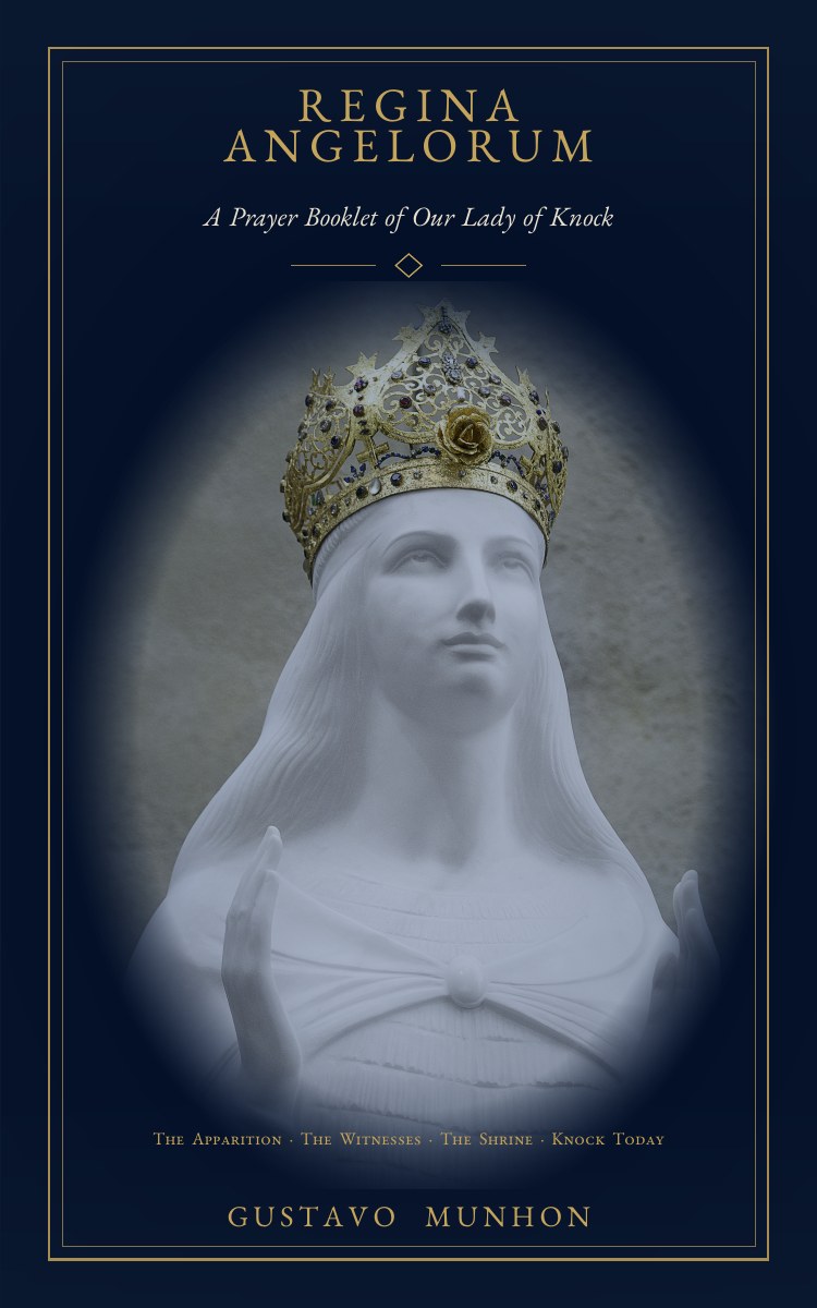 Cover of the Regina Angelorum booklet: Our Lady, crowned, in the Apparition Chapel at the shrine of Knock