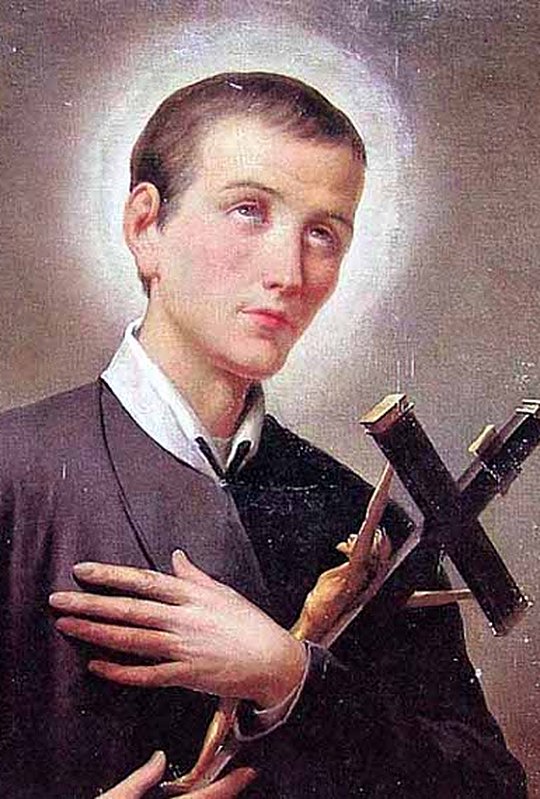 São Geraldo Majella, em retrato do fim do século XIX ou início do XX: um jovem de hábito escuro, com o crucifixo junto ao peito