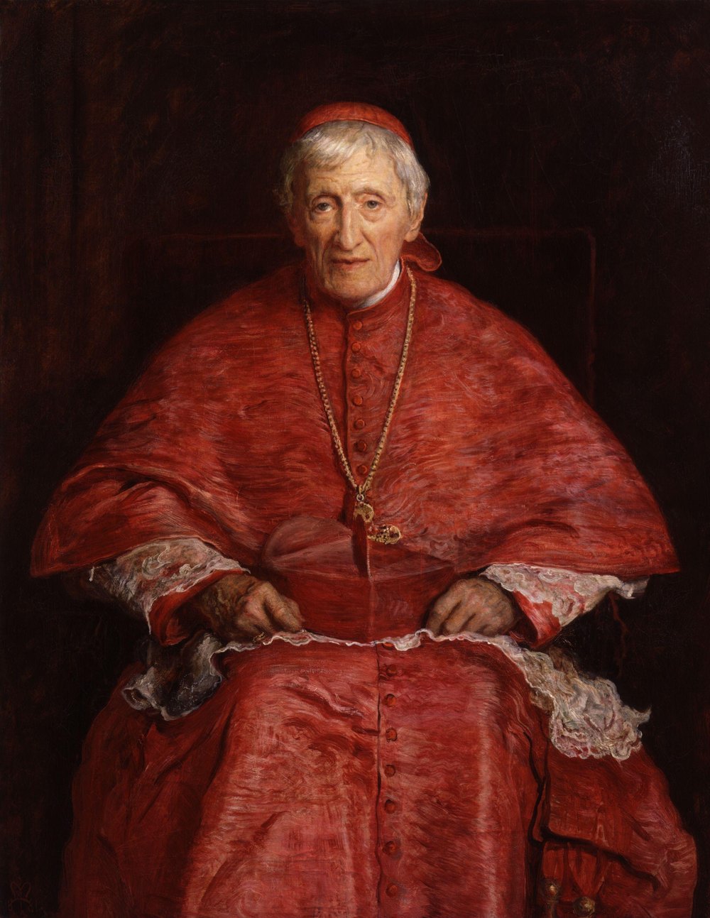John Henry Newman em traje de cardeal, retrato a &oacute;leo de Millais, 1881