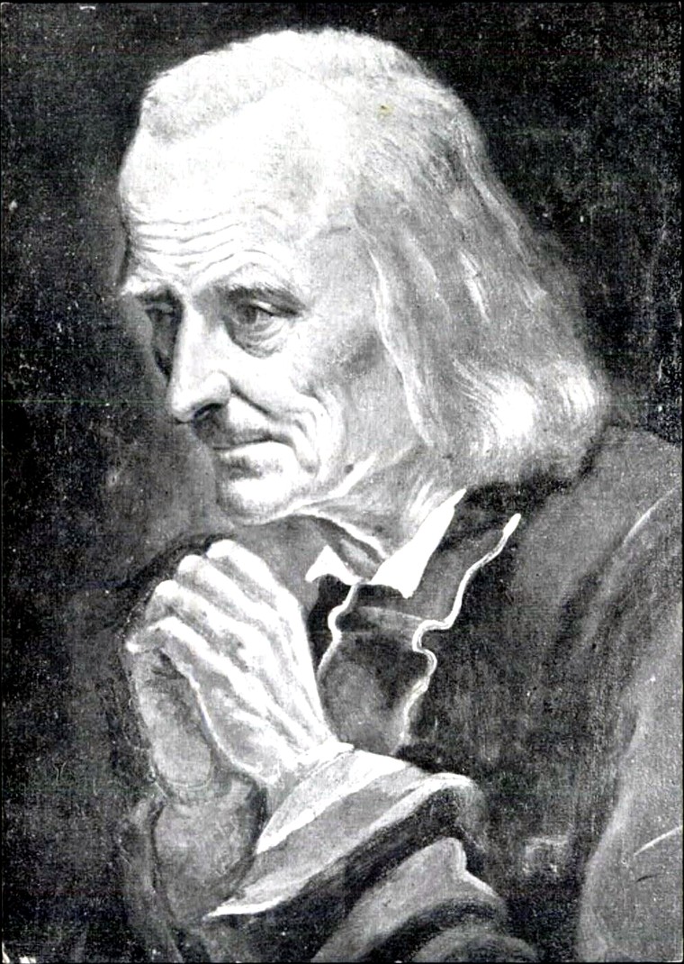 Portrait of Saint John Mary Vianney, the Curé of Ars, elderly, hands joined in prayer